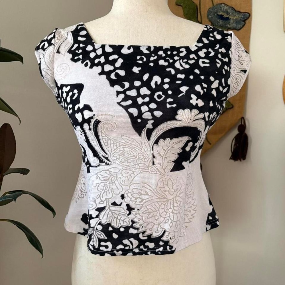 Square Neck Abstract Animal Crop Top